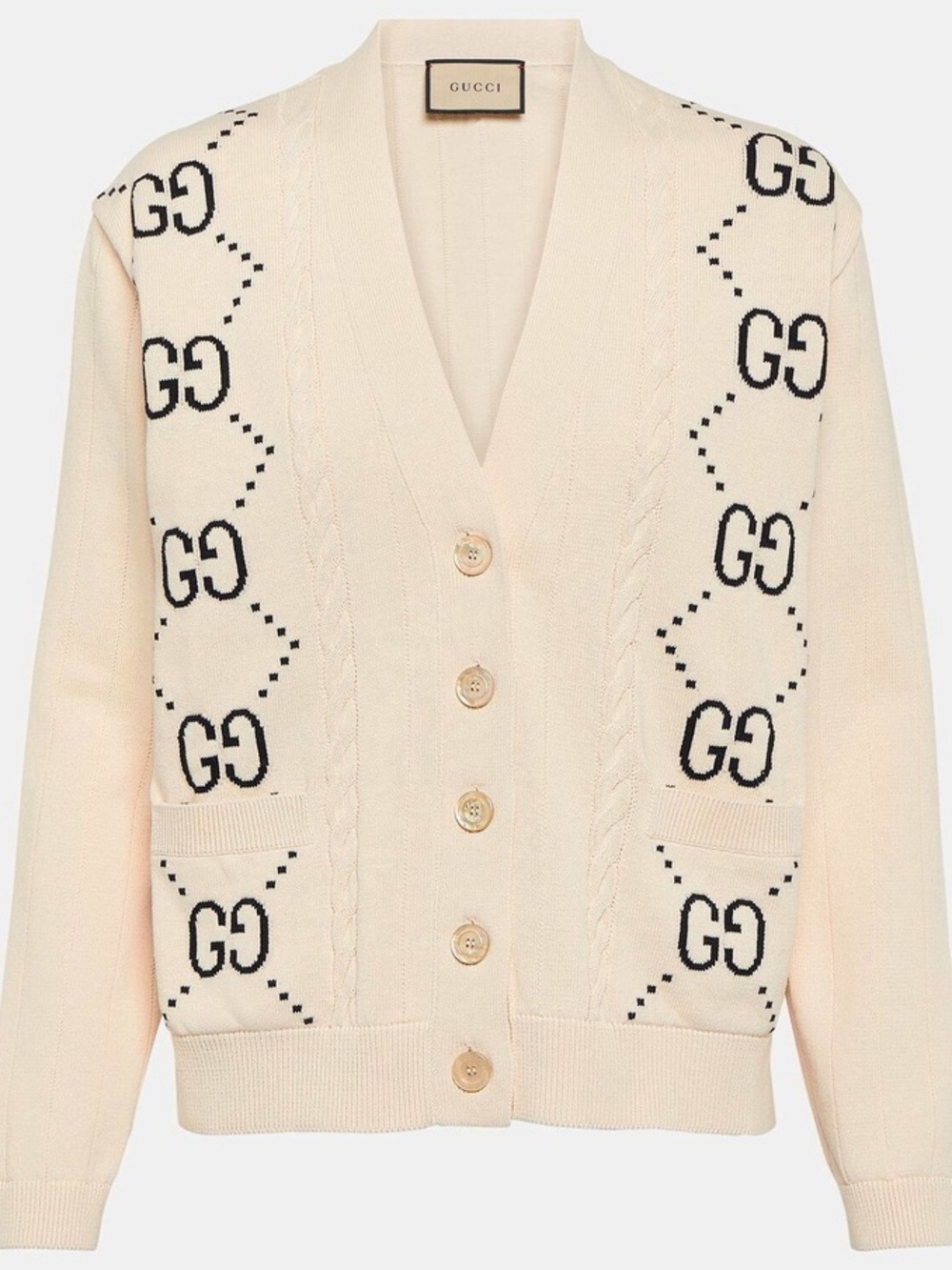 Gucci Light Cream GG Cable Knit V‑Neck Cardigan XS NEW never worn! $1850